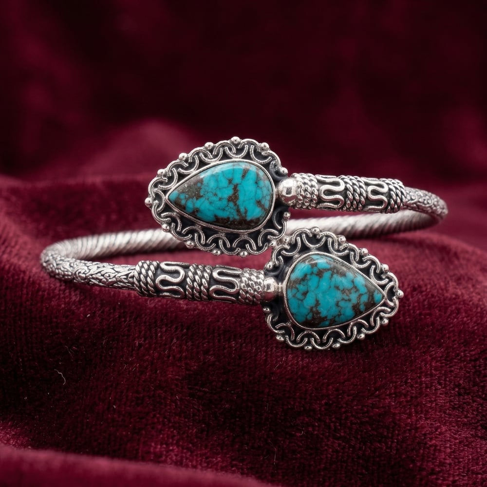 Handmade Silver Jewelry Turquoise Kada Bracelet
